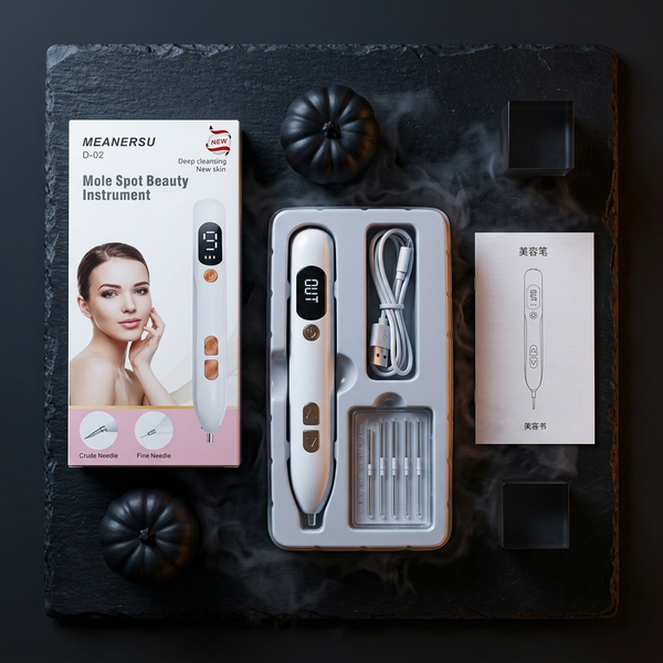 Electric Skin Care Pen with Interchangeable Needle Tips, mole spot beauty instrument, handheld cosmetic device.