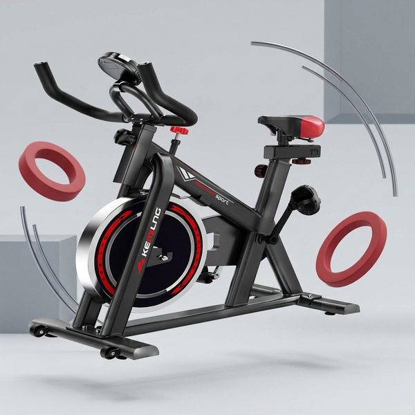 Indoor Spin Bike with Digital Display & Flywheel showcasing a sturdy frame and heavy flywheel for a stable workout.