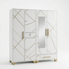 Modern 4-Door Wardrobe Cabinet with Storage featuring a geometric door design and decorative handles.