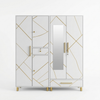 Modern 4-Door Wardrobe Cabinet with Storage featuring a stylish geometric design and mirror