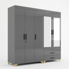 Modern Multi-Door Wardrobe Cabinet with Storage featuring dark grey panels and glass doors.