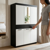 Modern 4-Door Storage Wardrobe with Multiple Compartments in a stylish bedroom setting.