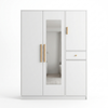 Wardrobe with Mirror Drawer and Side Cabinet in Cream
