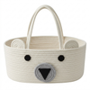 Woven Cotton Rope Bear Diaper Caddy with stitched bear face and cute 3D ears for organizing nursery essentials.