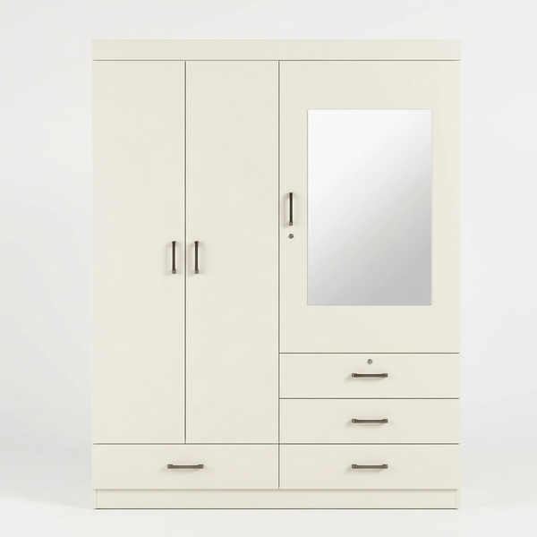 Wardrobe Cabinet with Mirror and Drawers showcasing enclosed storage and multiple drawers in a modern design.
