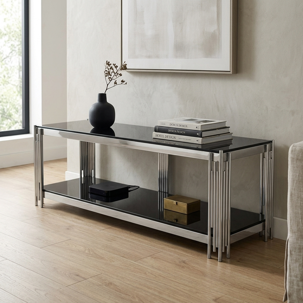 Tempered Glass & Steel Accents TV Stand