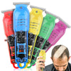 Professional Cordless Men's Beard and Hair Trimmer Kit in vibrant colors with a man grooming his hairstyle.