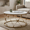 Stylish Marble Top Coffee Table with gold and white accents in a modern living room setting.