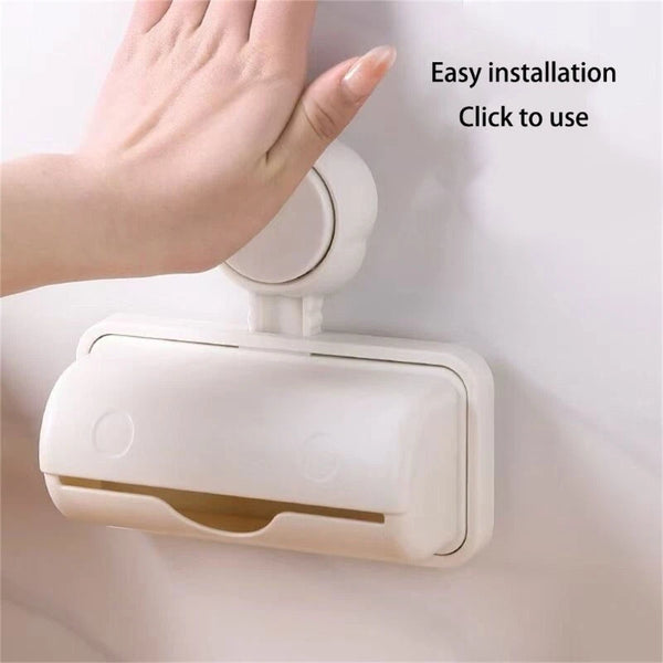 Kitchen Trash Bag Stand with Adhesive Backing mounted on a wall, demonstrating easy installation and usability.