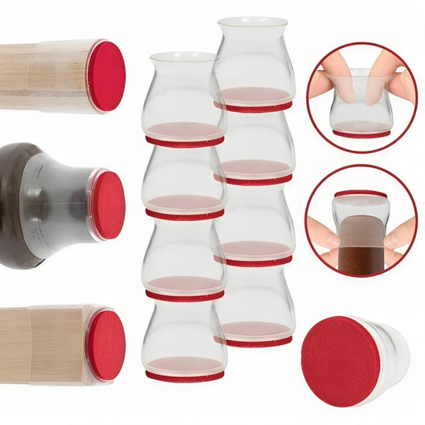 Transparent Red 8 Pieces Sliders Chair Leg Protectors for smooth chair movement and floor protection.