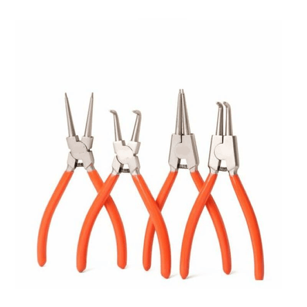 4 Piece Circlip Pliers Set featuring durable ergonomic handles for precision use in automotive and mechanical tasks.