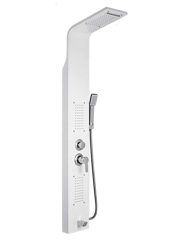 Modern Silver Stainless Steel Shower Column Panel with multiple water output modes for a spa experience.