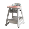 Secure Adjustable High Chair with 5-Point Safety Harness in light gray with colorful patterned seat.