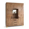 Multi-Door Wooden Wardrobe Wall Unit featuring a rustic oak finish and a center vanity alcove.