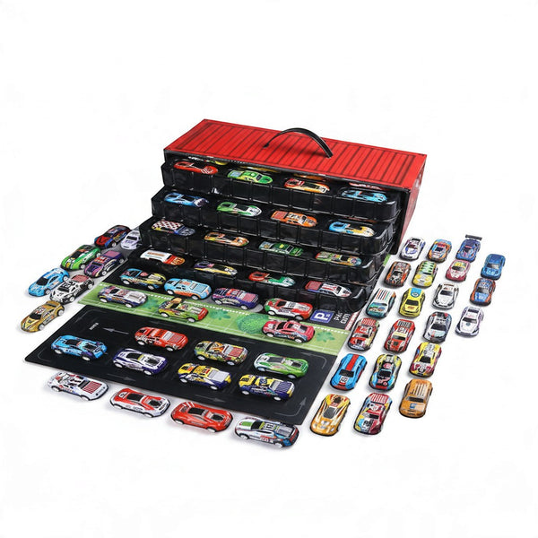 Die-Cast Metal Toy Car Set with Multi-Tier Storage Case