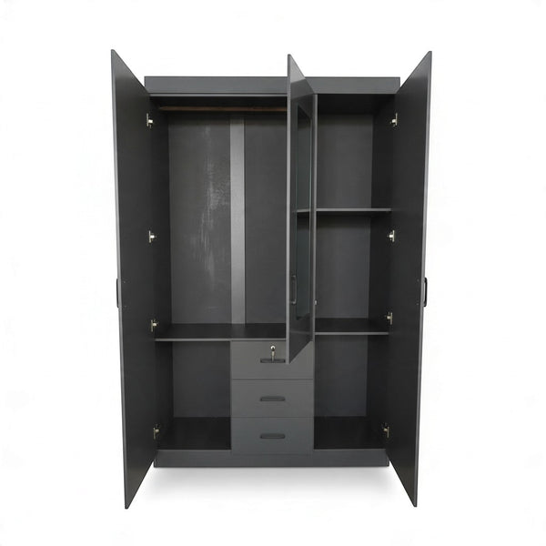 3-Door Mirrored Wardrobe with Drawers