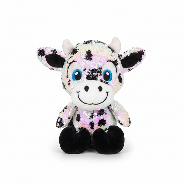 Small Sequin Cow Plush Toy featuring colorful sequins and a friendly design, perfect for gifts or collections.