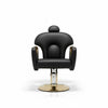 Professional Salon Styling Chair with Metal Base in sleek black and gold design, ideal for salons and barbering environments.