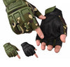 Tactical-Style Fingerless Utility Gloves in camo and black, showcasing fingerless design for dexterity and grip.