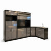 Two-Tone Steel L-Shaped Kitchen Storage Unit featuring integrated sink and multiple storage options.