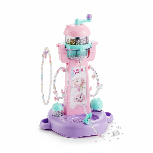 Childrens DIY Bead Spinner & Bracelet-Making Station with colorful beads and accessories.