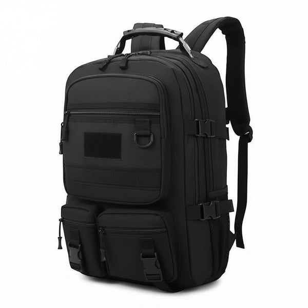 Multi-Compartment Backpack & Laptop Bag in sleek black design with multiple pockets for storage.