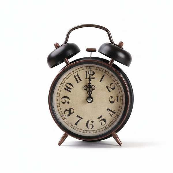 Retro Twin Bell Alarm Clock with classic design and large Arabic numerals for easy readability.