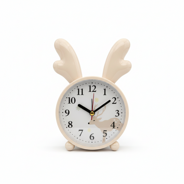 Antler-Top Alarm Clock with Deer Design featuring playful antler details and a soft color palette.
