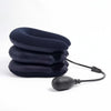 Multi-Layered Inflatable Cervical Neck Traction Collar in dark blue, showing inflatable layers and pump.