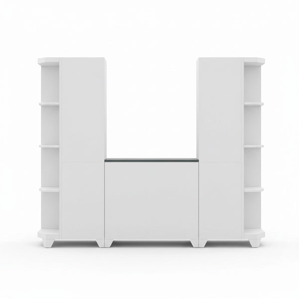 Multi-Piece Modular Kitchen Storage Cabinet Set with tall shelving and central drawer for modern kitchen organization.