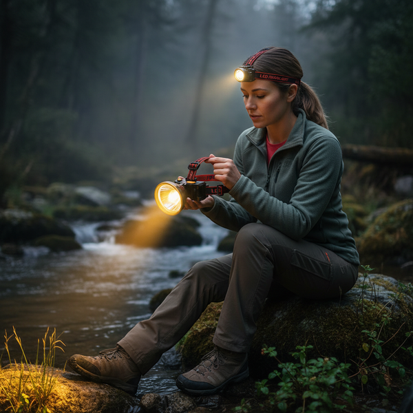 Super Bright LED Headlamp with Safety Warning Light