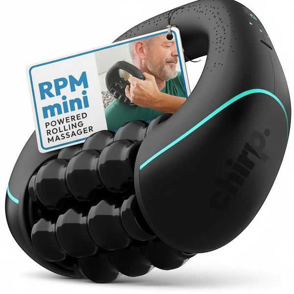 Rolling Percussive Massage Device with powered rolling massager attachment for personal use.