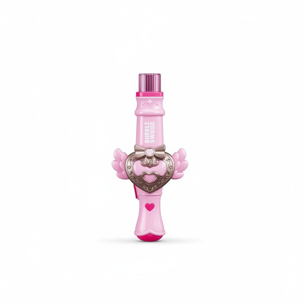 Bubble Spray Toy in pink design with heart and wing details for outdoor play and party fun.