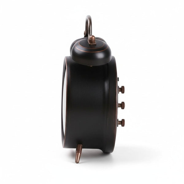Side view of the Retro Twin Bell Alarm Clock showcasing its classic design and vintage-inspired features.