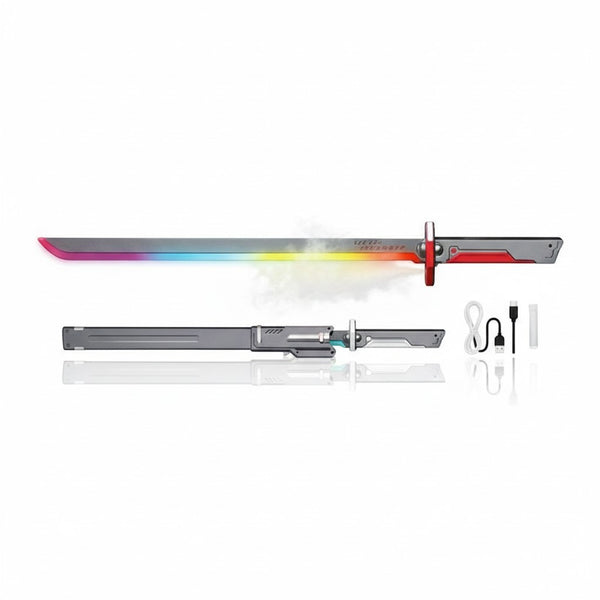 Rechargeable LED Light-Up Toy Katana with colour-changing blade and mist effects for imaginative play.