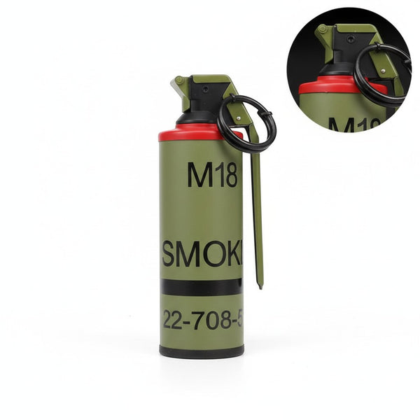 Bomb-Shaped Novelty Lighter with grenade design, featuring M18 markings and safety ring.