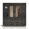 4-Door Wooden Wardrobe Armoire with Dual Mirrors & 6 Drawers in stylish dark wood finish, featuring storage drawers and mirrors.