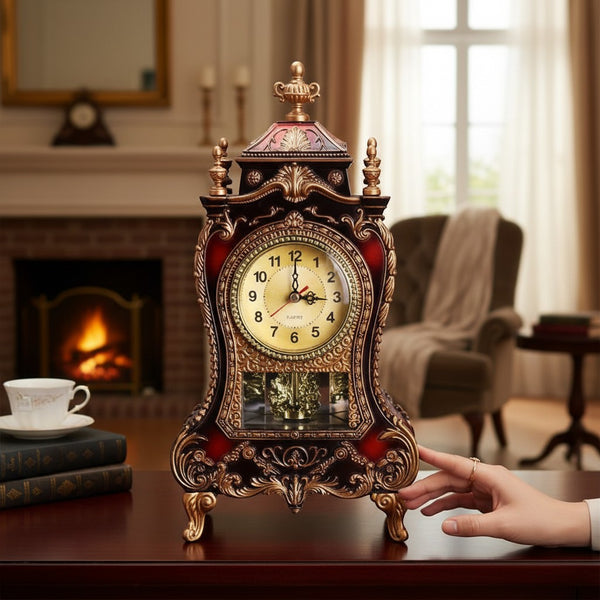 Vintage Style Plastic Table Clock on a tabletop in a cozy indoor setting.