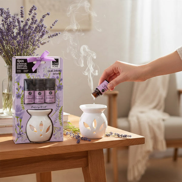Home Lavender Ceramic Oil Burner and Fragrance Oil Set