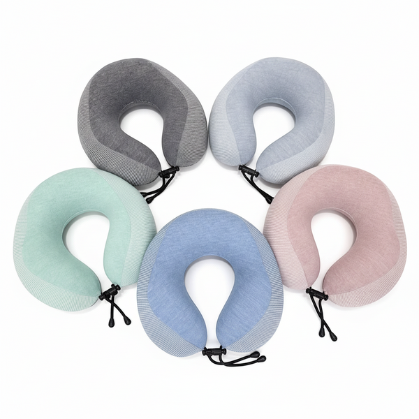 Five colorful Velvet Neck Pillows in various shades, ideal for travel and relaxation comfort.