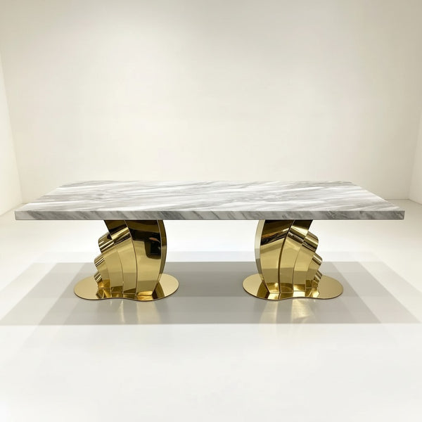 Grey Marble Dining Table with Gold Fan Base