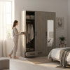 Storage Cabinet Wardrobe with Mirror Panel