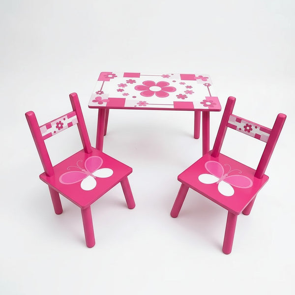 Kids Wooden Table and 2 Chairs Activity Set