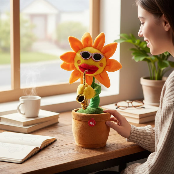 Dancing Musical Sunflower Plush Toy with Saxophone