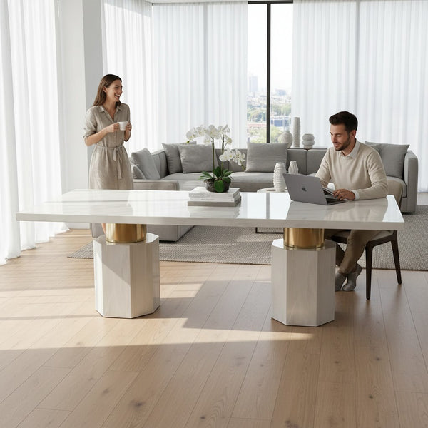 Modern Sintered Stone Dining Table with Pedestal Base