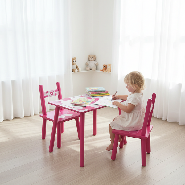 Kids Wooden Table and 2 Chairs Activity Set