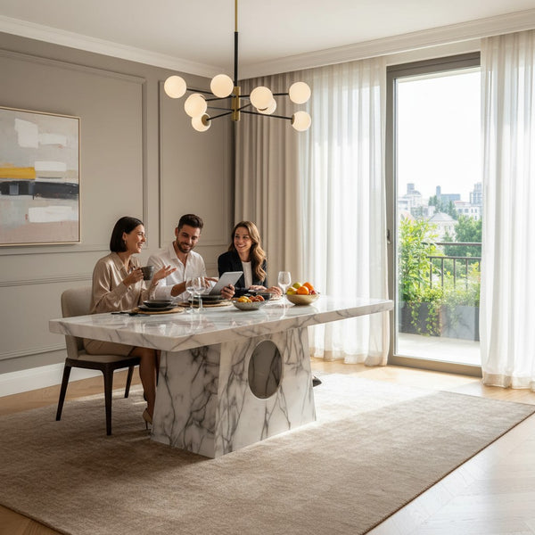 Modern Marble-Look Dining Table