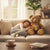 Child peacefully sleeping next to a 65cm Plush Teddy Bear on a cozy couch in a bright living room.