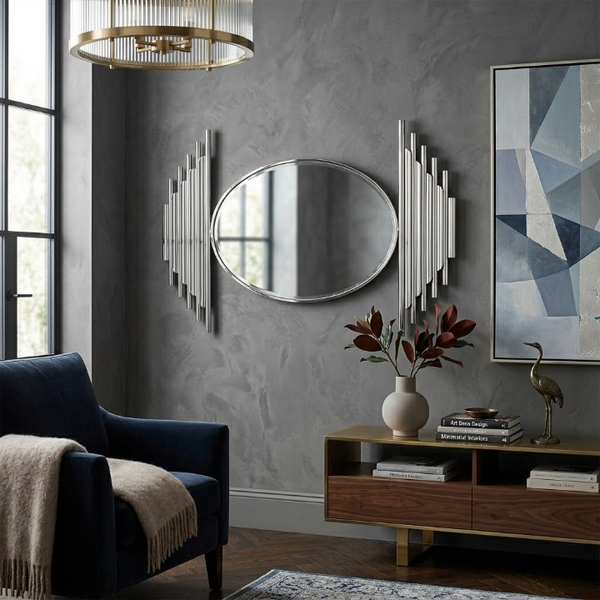 Luxury Oval Wall Mirror displayed on a modern wall, enhancing the interior decor with elegance and sophistication.