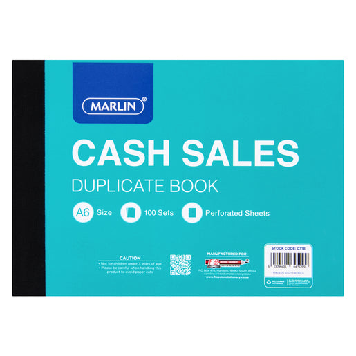 Marlin A6 Cash Sales Duplicate Book with 100 perforated sheets for easy cash sale recording.